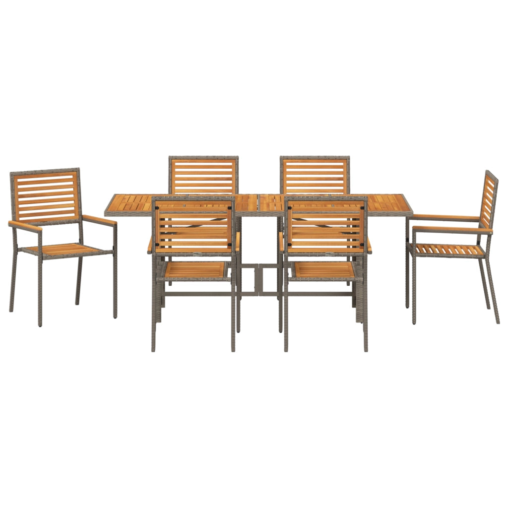 Set da Pranzo da Giardino in Polyrattan Grigio e Acacia 7 Pezzi