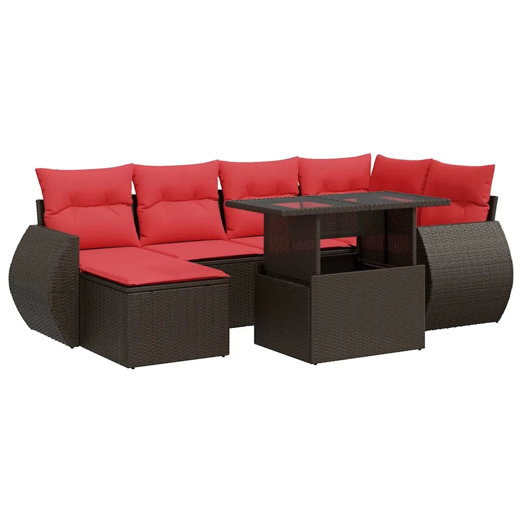 Set Divani Giardino 7 pz con Cuscini Marrone Polyrattan Acacia