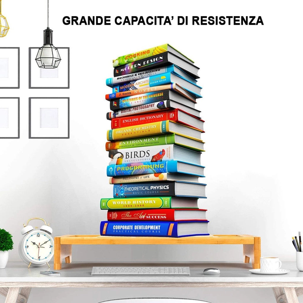 Supporto Monitor 60x30x8 cm con 7 Scompartimenti in Legno