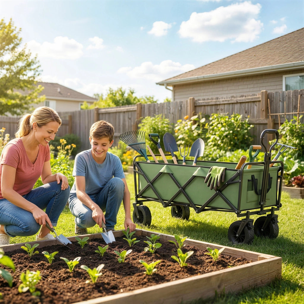 Carrello Giardino Pieghevole 130L con Ruote ¨C zephmum ¨C Verde