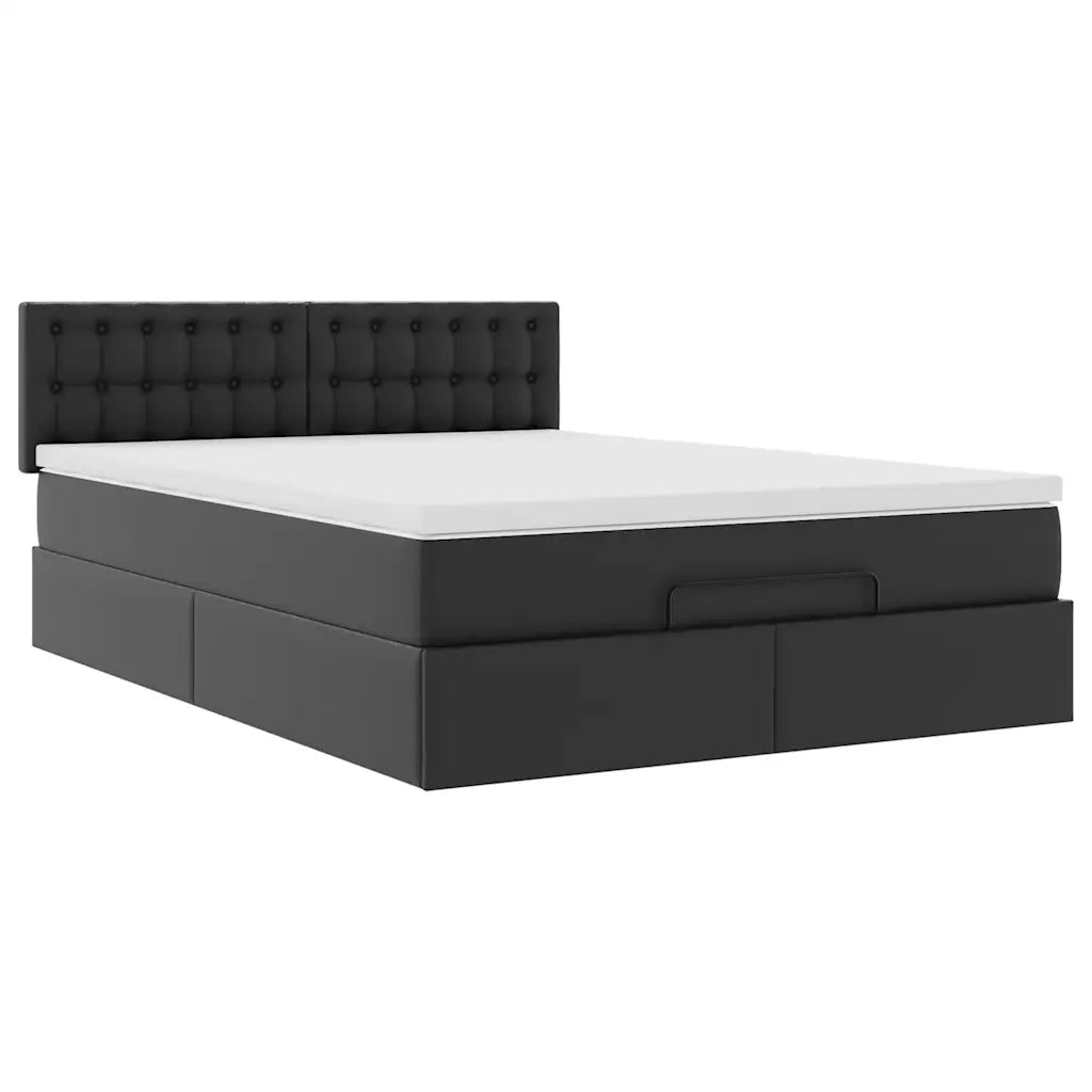 Struttura Letto Pouf con Materasso Nero 140x200 cm Similpelle 3311308