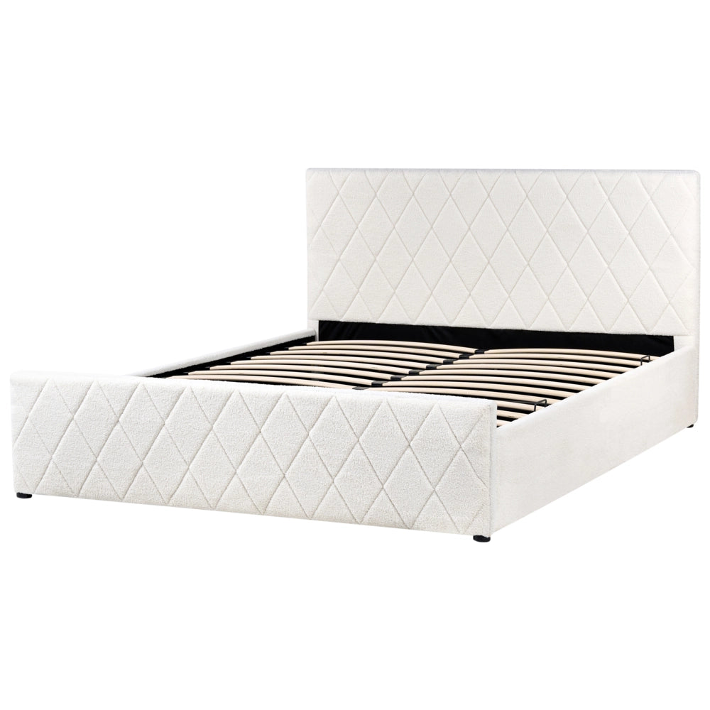 Letto matrimoniale Trapuntato Velluto Beige Rete a Doghe 160 x 200 cm con contenitore con base a doghe
