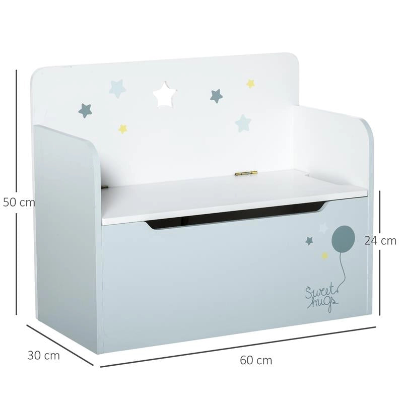 PANCA CONTENITORE CON SCHIENALE IN LEGNO PER BAMBINI DA 3-6 ANNI 60X30X50 CM AZZURRO