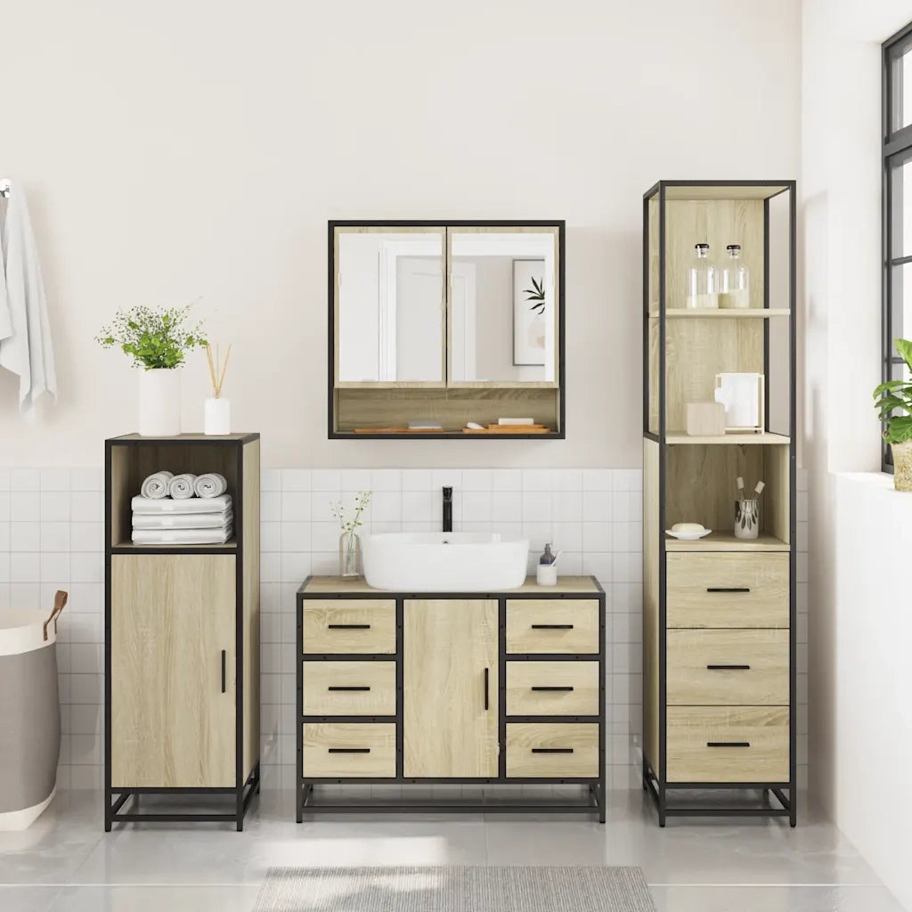Set Mobili da Bagno 3 pz Rovere Sonoma in Legno Multistrato 3301171