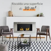 Camino Bioetanolo da Parete con 2 Bruciatori Capacità di 3L 13600BTU 110 x 54 x 14,5cm
