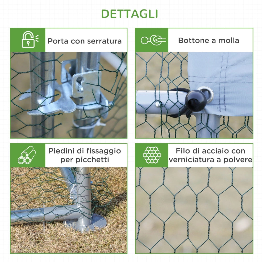 Pollaio Gabbia per Galline 300x400x195 cm in Metallo con Copertura in Tessuto Oxford Argento