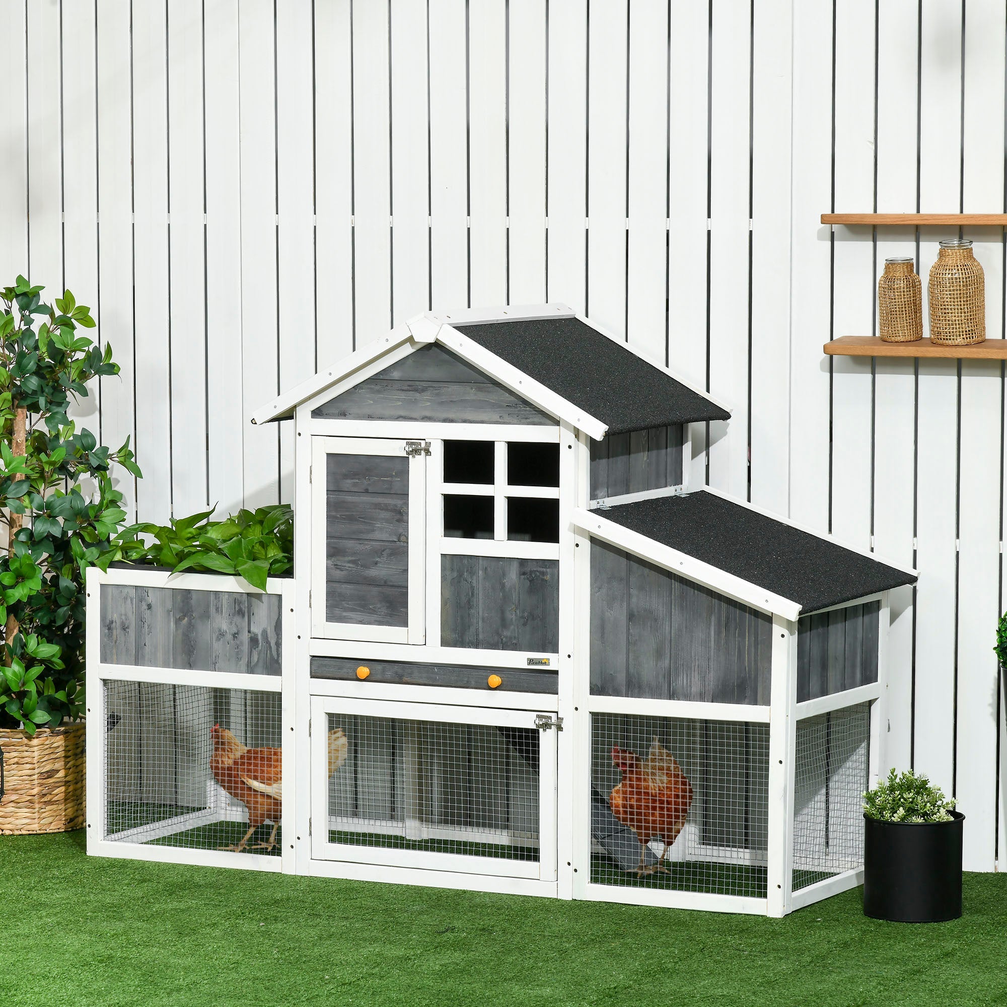 Pollaio Gabbia per Galline da Esterno 161,5x62,5x115 cm in Legno Grigio