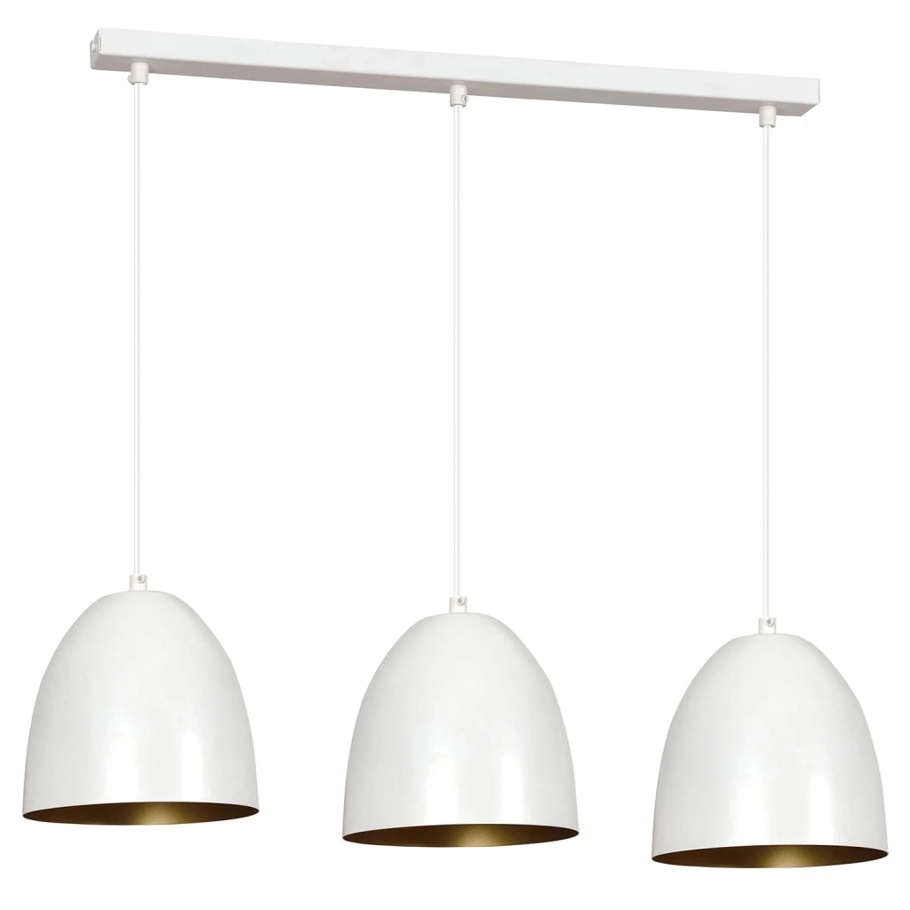 Lampadario 3 Luci Reartù In Acciaio Bianco Con Cupole In Nero E Oro
