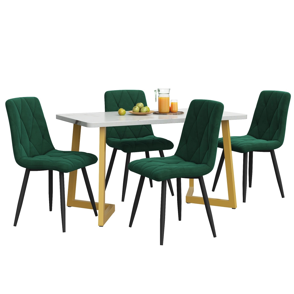 Set tavolo da pranzo per 4 persone con 4 sedie, piano rettangolare in MDF, per cucina, verde, 117 × 68 × 75 cm