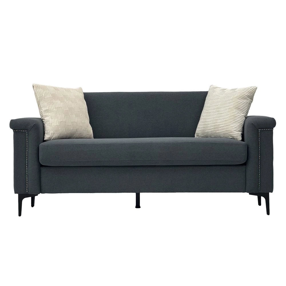 Divano 2 posti minimalista - Xylo - Piedi metallici, tessuto lino, grigio