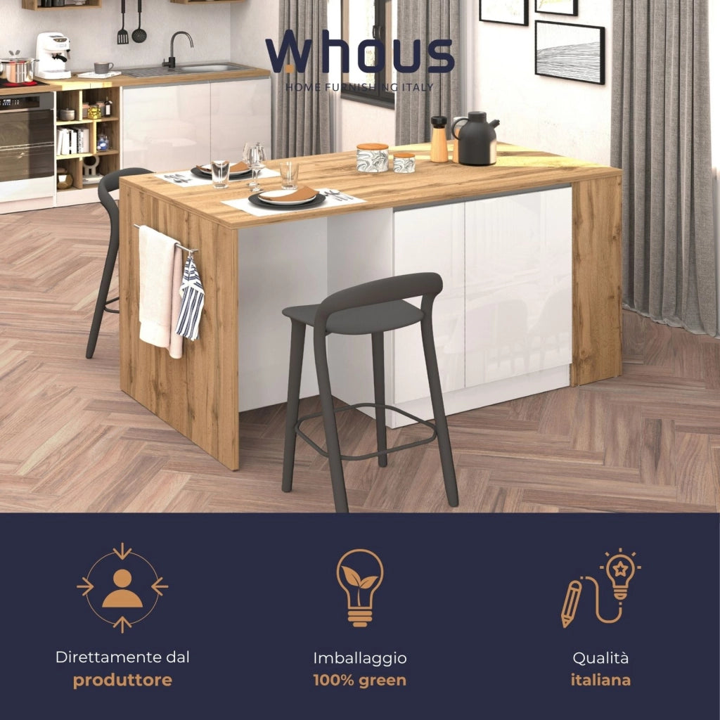 WHOUS Isola da cucina Sole 2 ante 2 cassetti e 1 scaffale bianco lucido/rovere 168x90x91 cm