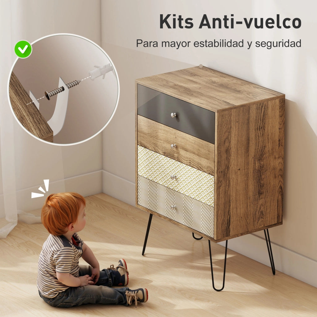 Cassettiera con 4 cassetti ¨C Xylo ¨C Gambe a forcina in acciaio stile bohemien multicolore 60x39x86 cm