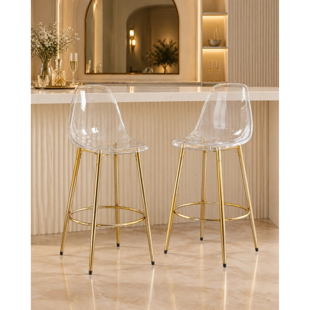 Sgabelli da bar trasparenti set da 2 102 cm oro in metallo per cucina open space