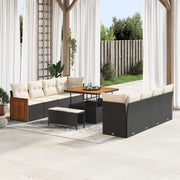 Set di Divani da Giardino  con 11 Pezzi e Cuscini Nero Polyrattan Acacia