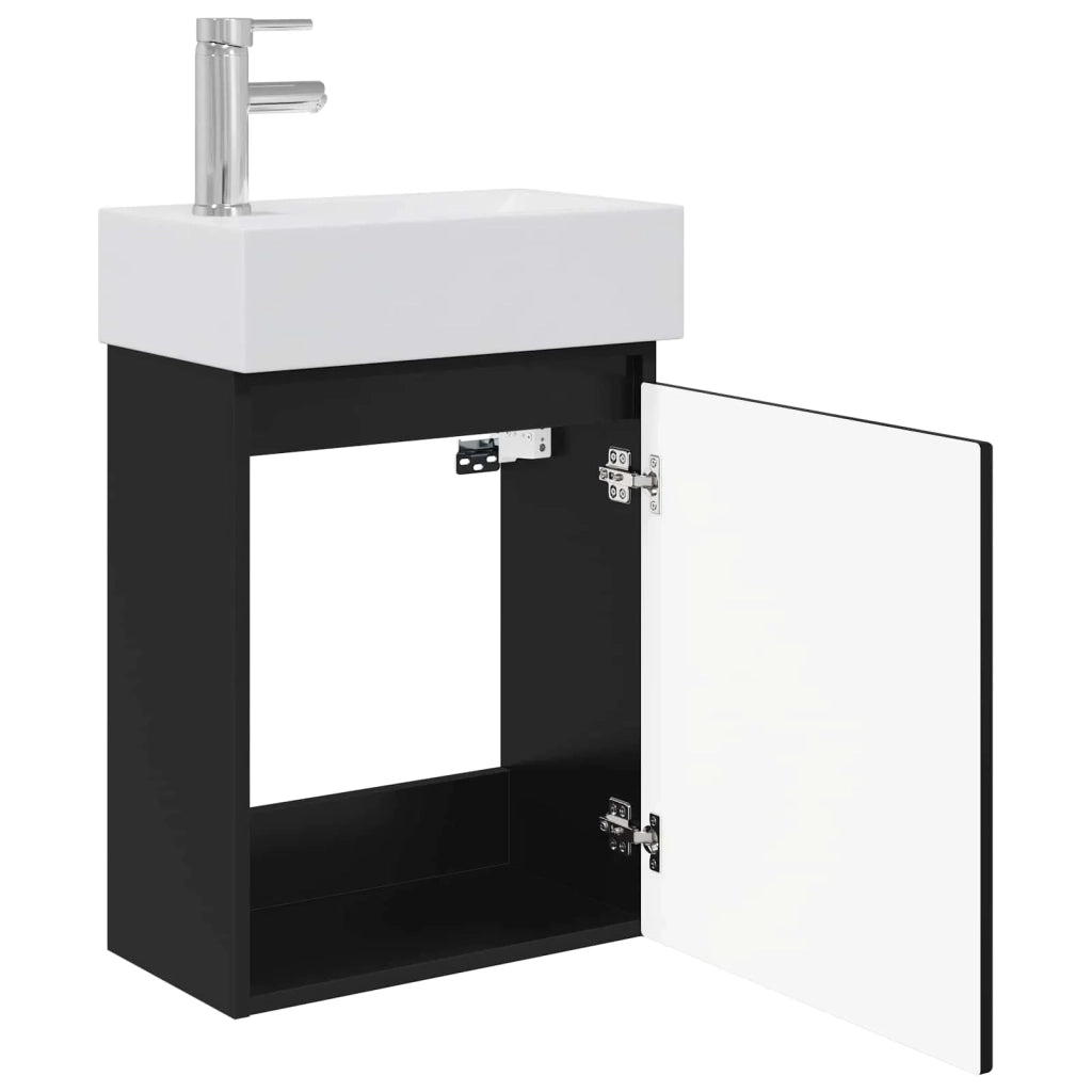 Mobile bagno con rubinetto Nero 45,5 x 25,5 x 84 cm