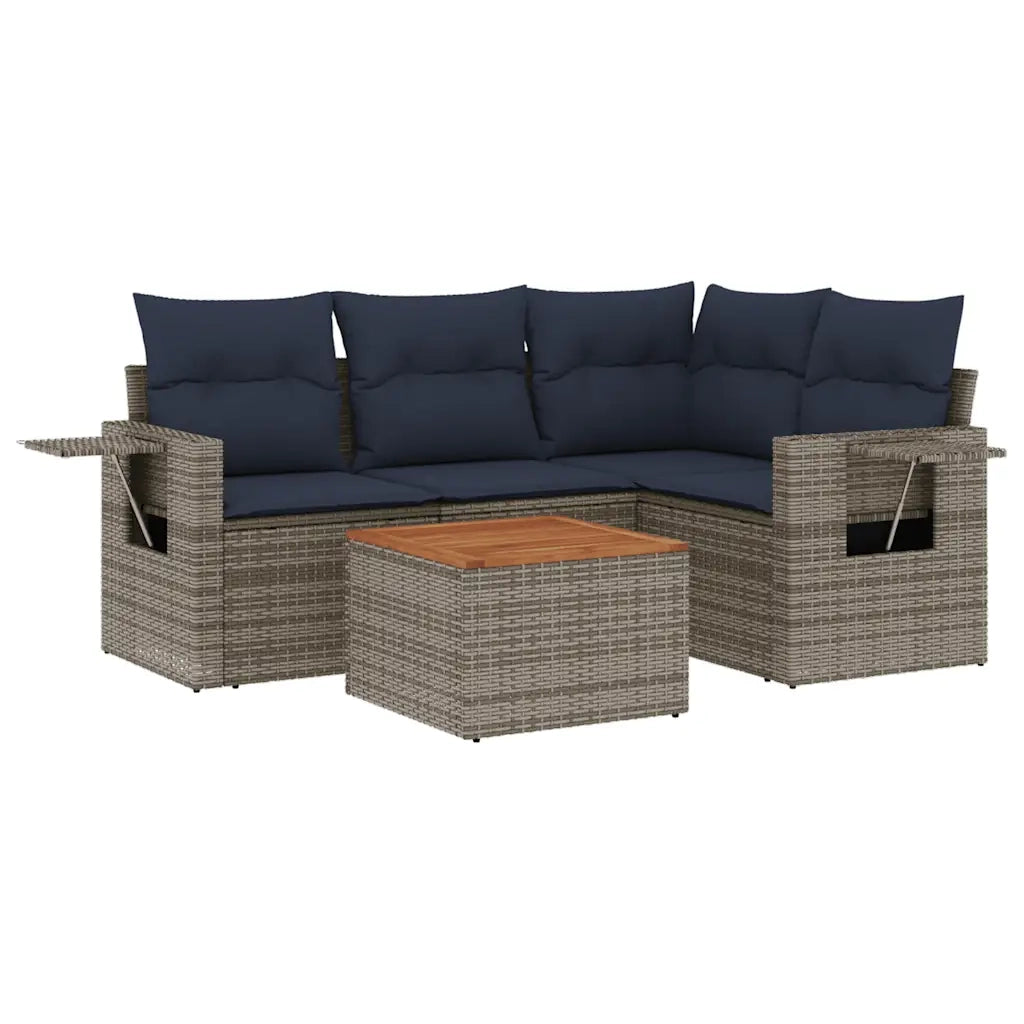 Salotto da Giardino-Set Divani da Giardino 5 pz con Cuscini Grigio in Polyrattan 755338