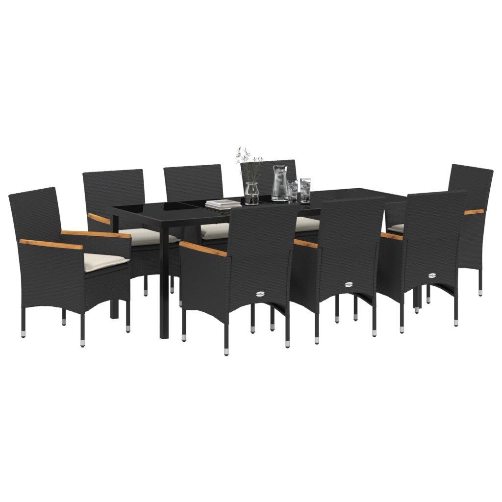 Set di Mobili da Giardino in 9 Pezzi con Cuscini in Polyrattan Nero