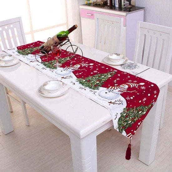 Tavolo da Natale con tovaglia decorativa di cotone e lino classico per tavolo, tovaglia in materiale morbido per sala da pranzo, festa e vacanza (rosso, 34 * 180 cm)