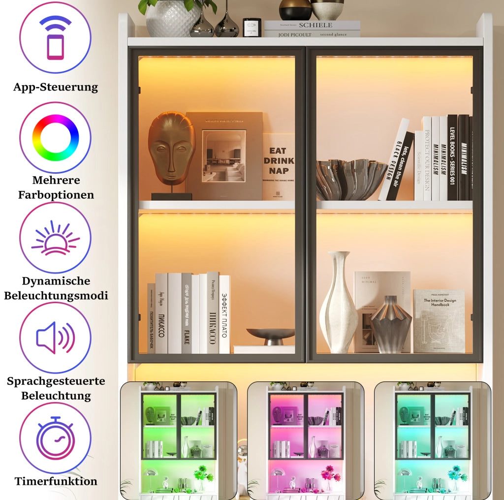 VETRINA con LED Bluetooth 80x35x200 cm Vetro Temperato Bianca