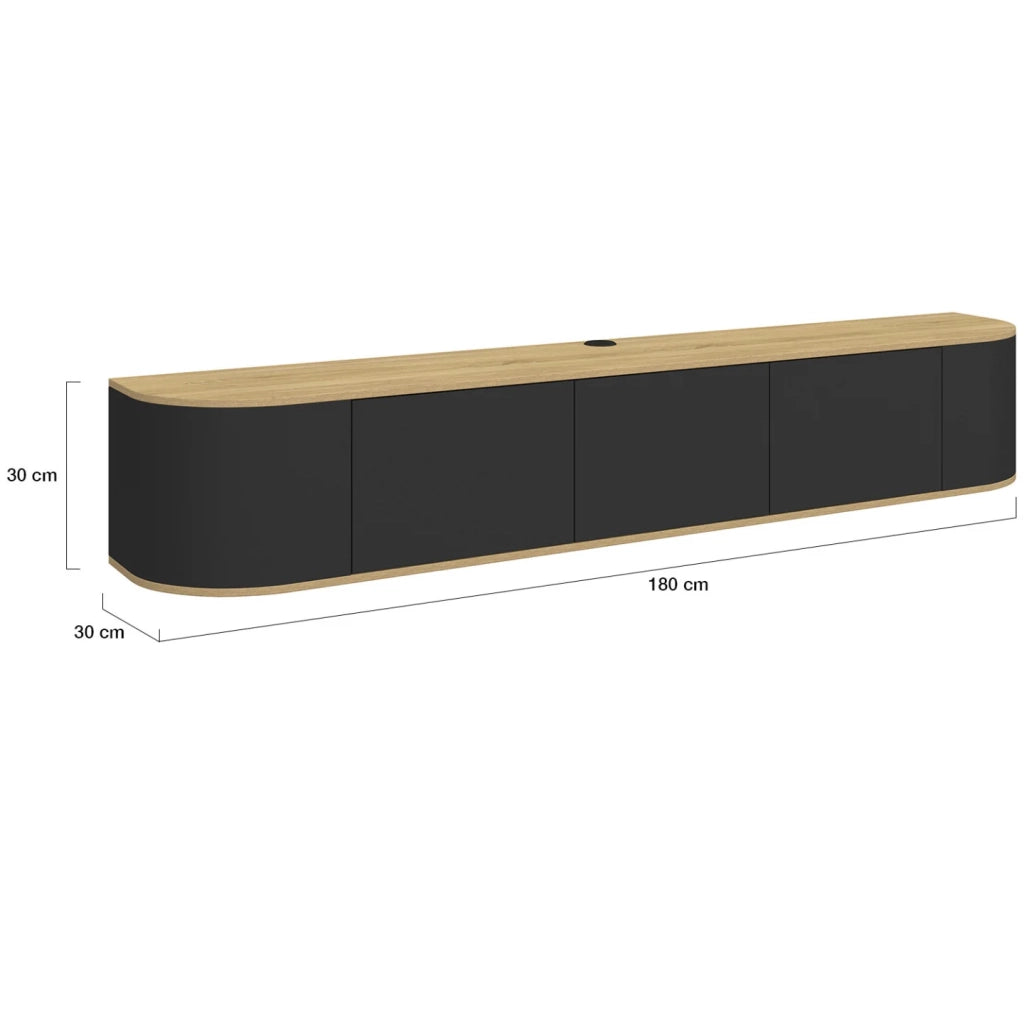 IDMarket - Porta TV a parete LEORA 180 cm a 3 ante in legno e nero