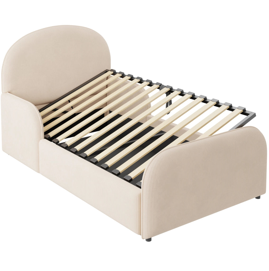 Letto per bambini imbottito 90x200 cm con contenitore idraulico e sponde di sicurezza