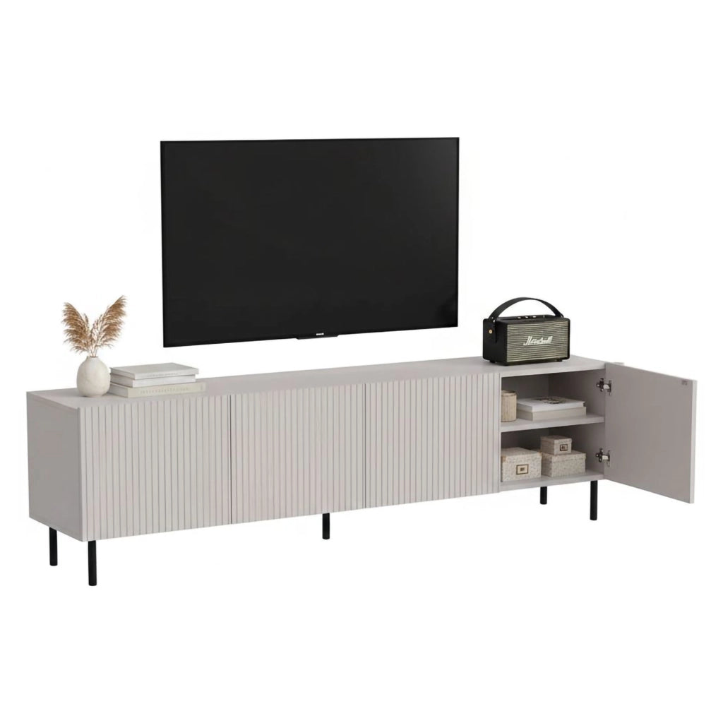 Mobile porta TV Priocca, Madia da salotto con quattro ante battenti, Rialzato da terra, 200x42 h52 cm, Beige