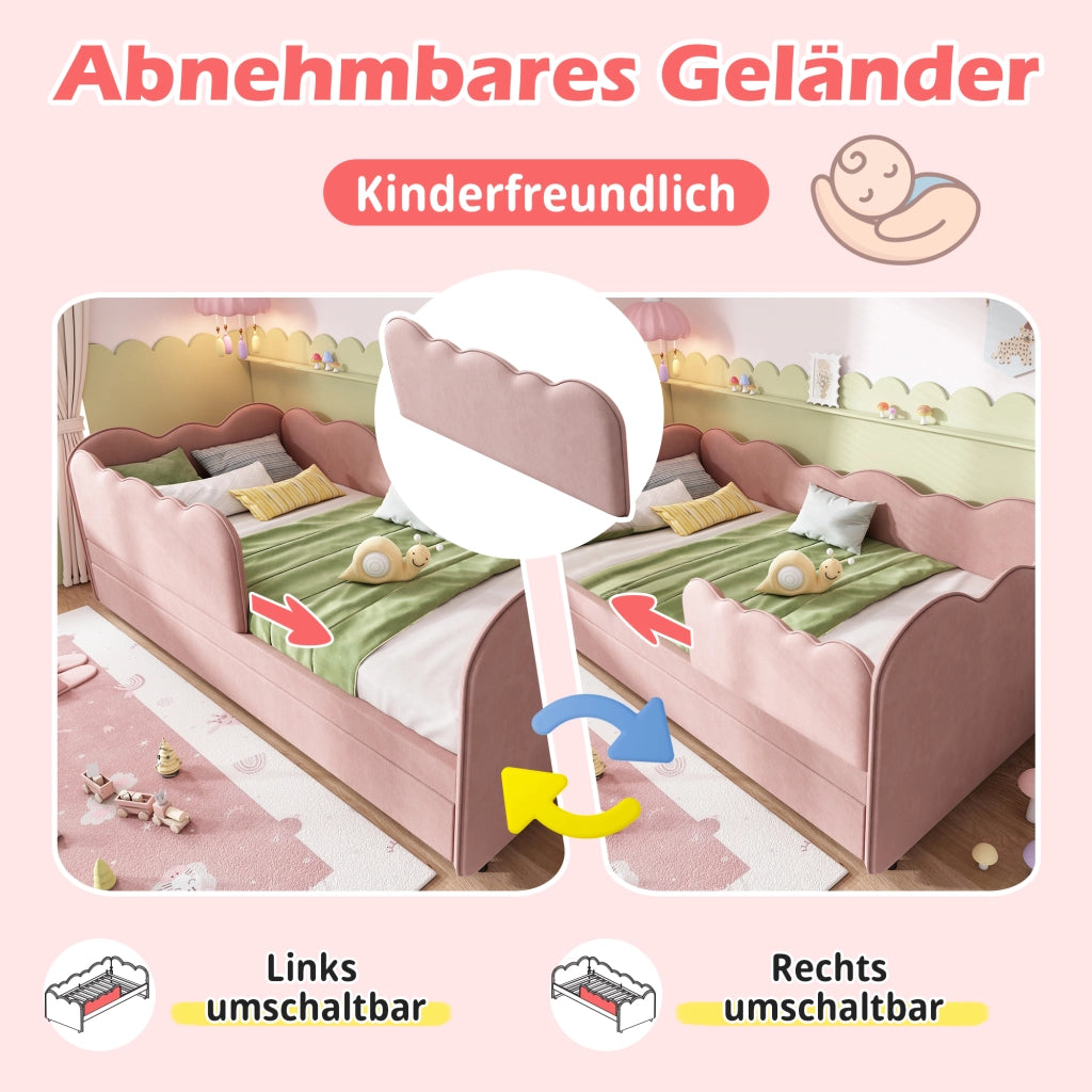 LETTO estraibile 90 x 190 cm in velluto rosa, senza materasso