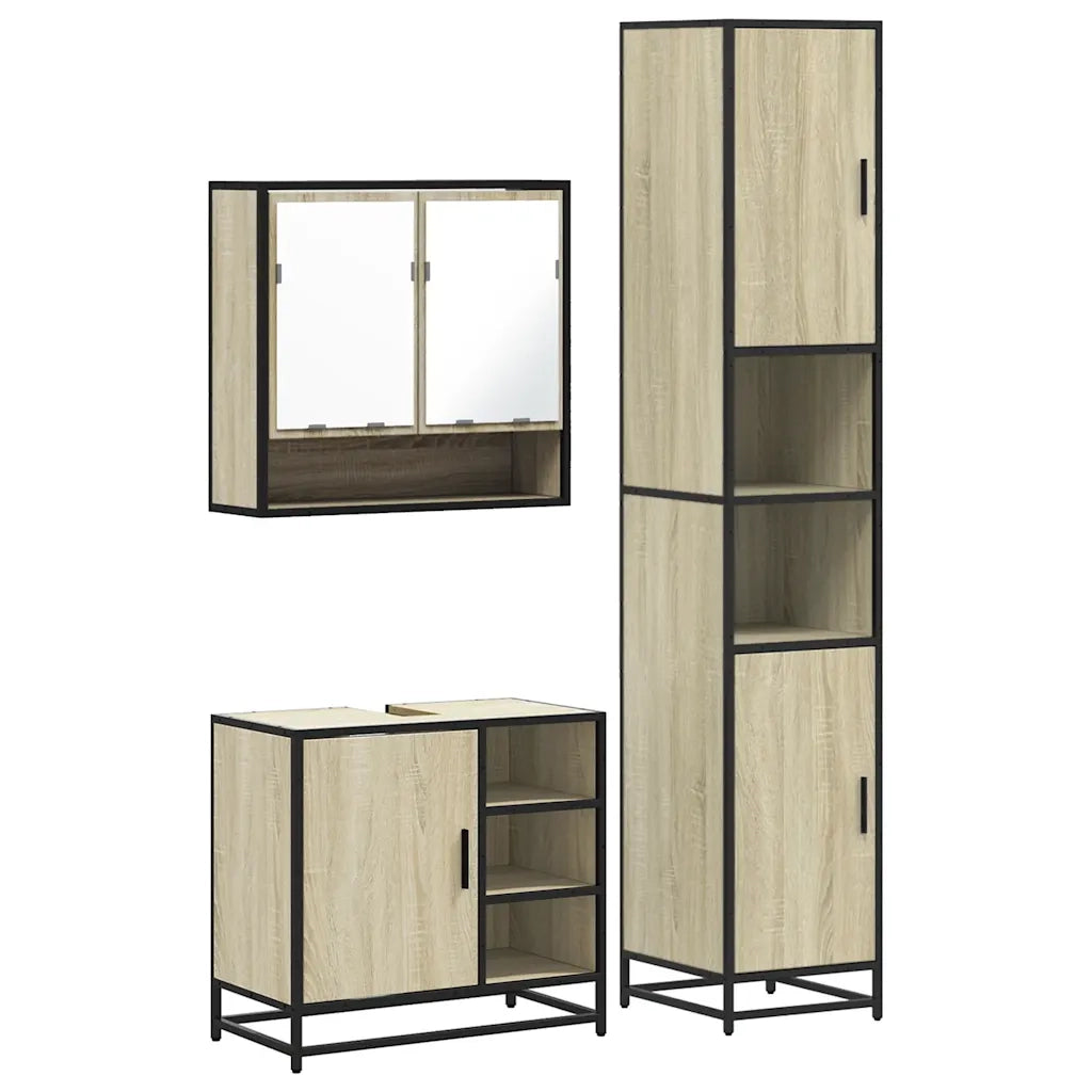 Set Mobili da Bagno 3 pz Rovere Sonoma in Legno Multistrato