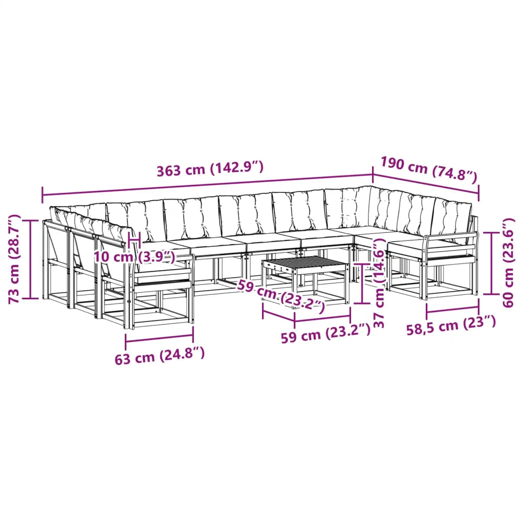 Set di divani da esterno 11 pcs Bianco e Grigio Chiaro