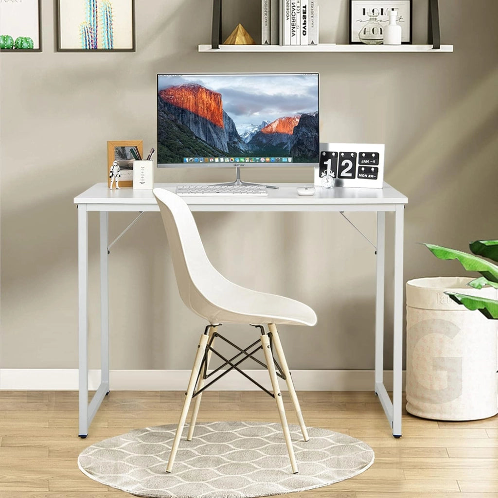 Scrivania, piccola scrivania per computer portatile, scrivania da ufficio, tavolo da lavoro, 100 x 50 x 75 cm, legno e metallo, per studio, ufficio, casa, ufficio (bianco)