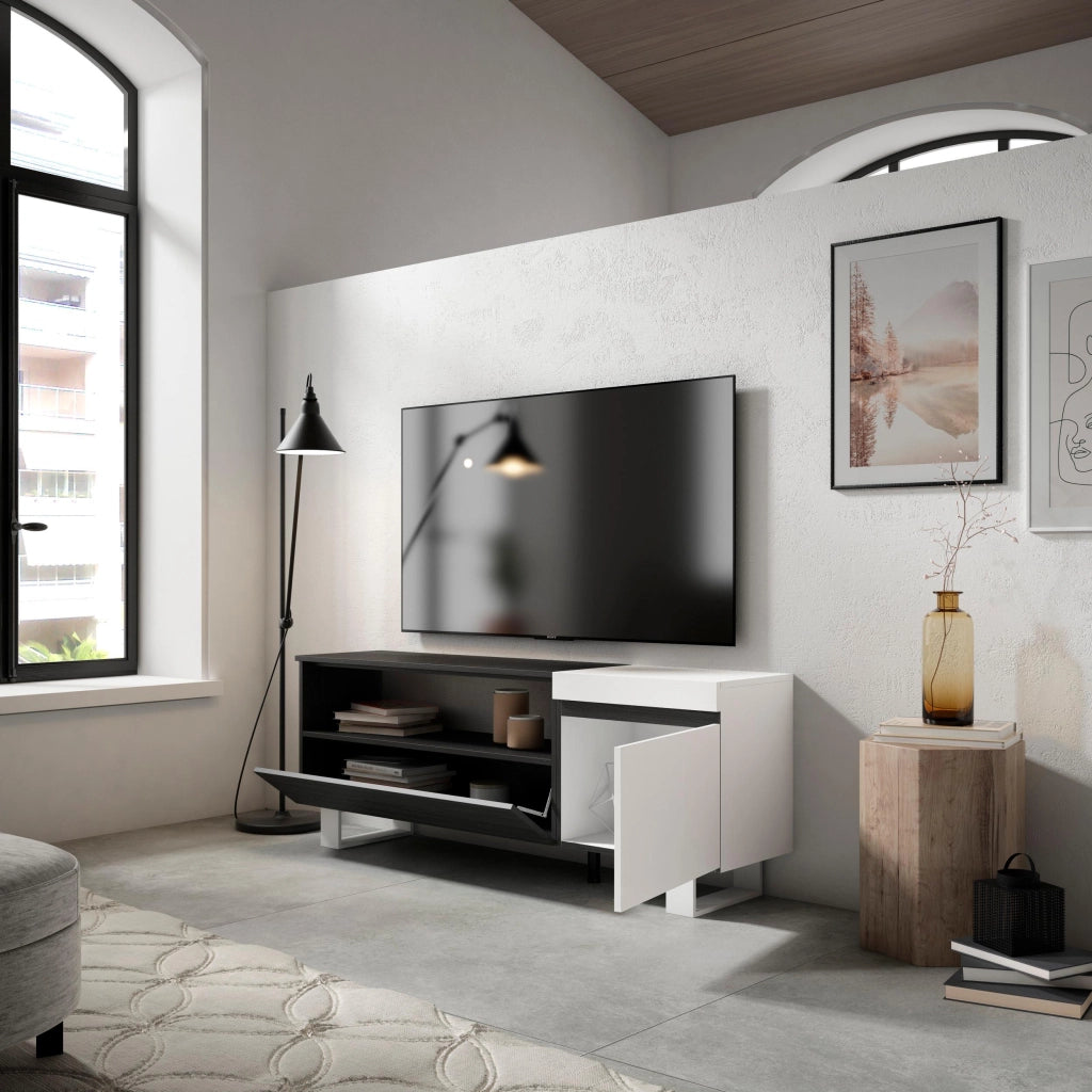 Mobile TV Soggiorno, 150x35x57cm, Per TV fino a 65", Design industriale, Bianco e nero RF2440
