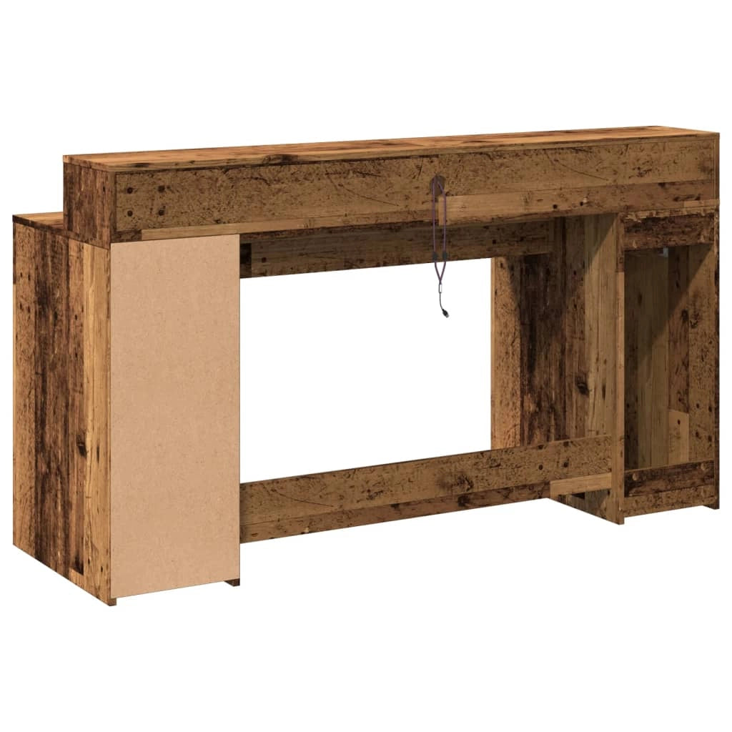 Scrivania tavolo postazione di lavoro mobile per computer studio con luci a LED legno vecchio legno ingegnerizzato marrone 02_0023441