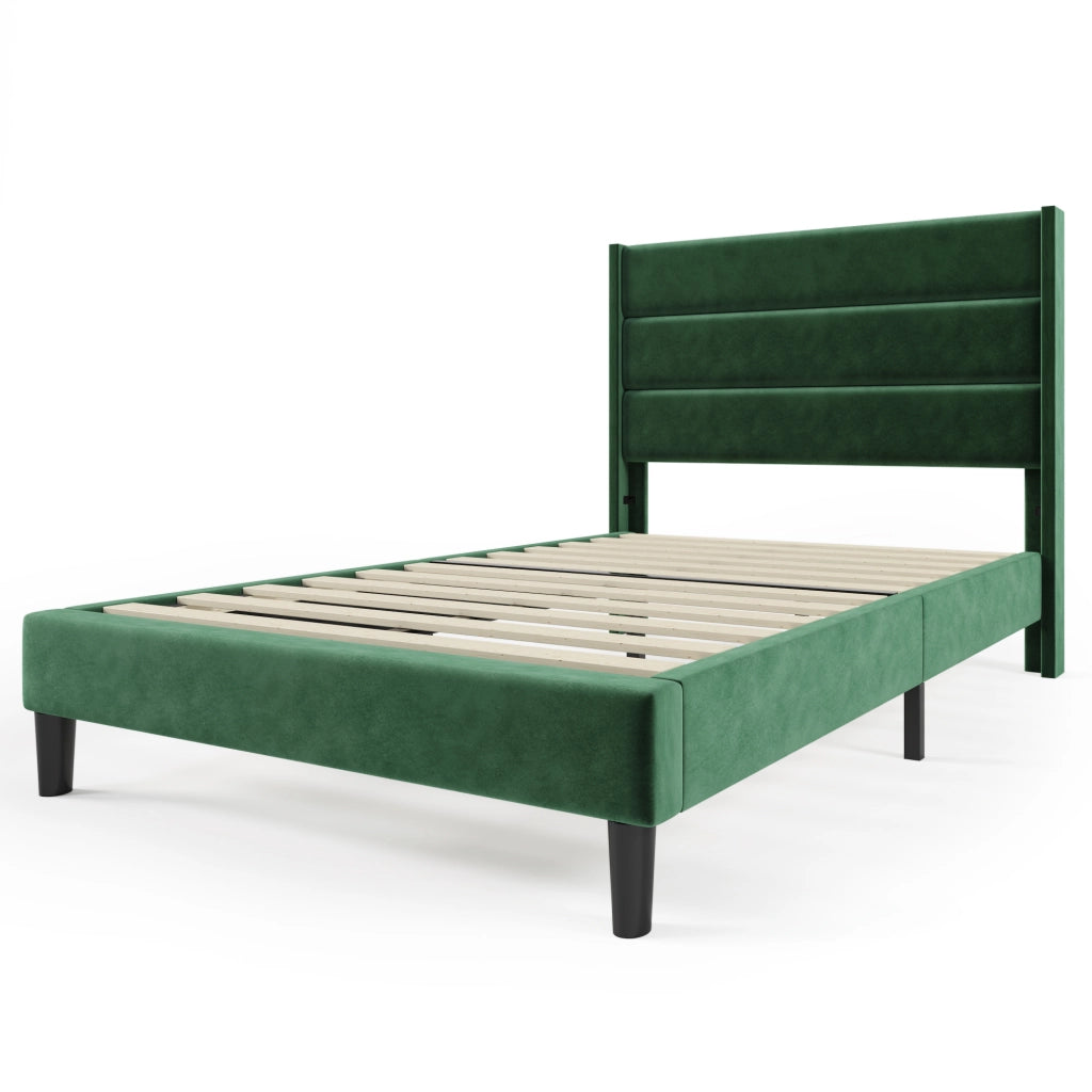Letto singolo imbottito – 90x200 cm – rete testiera design moderno – velluto verde