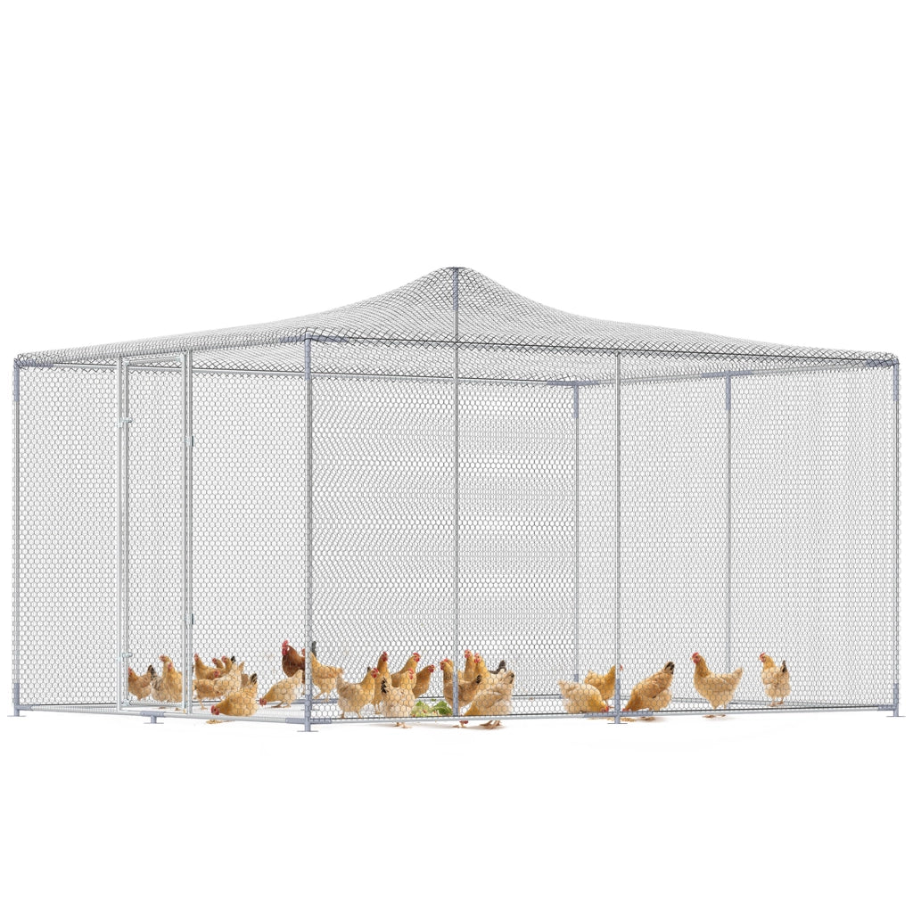Pollaio per Galline da Esterno con Porta e Doppi Serratura, in Acciaio Zincato, 4x3x2 m, Argento