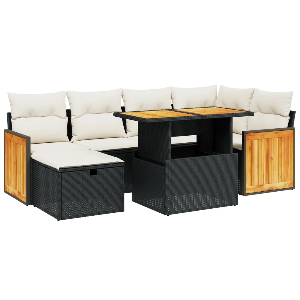 Set Divani da Giardino con Cuscini 7pz Nero Polyrattan 3276248