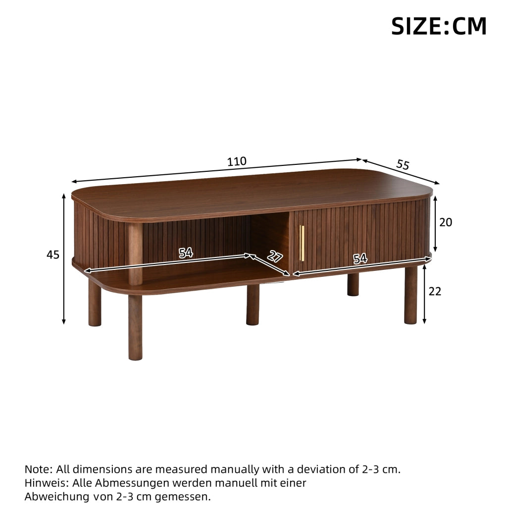 Tavolino da caffè scandinavo 110x55x45 cm con porta scorrevole; effetto noce; MDF