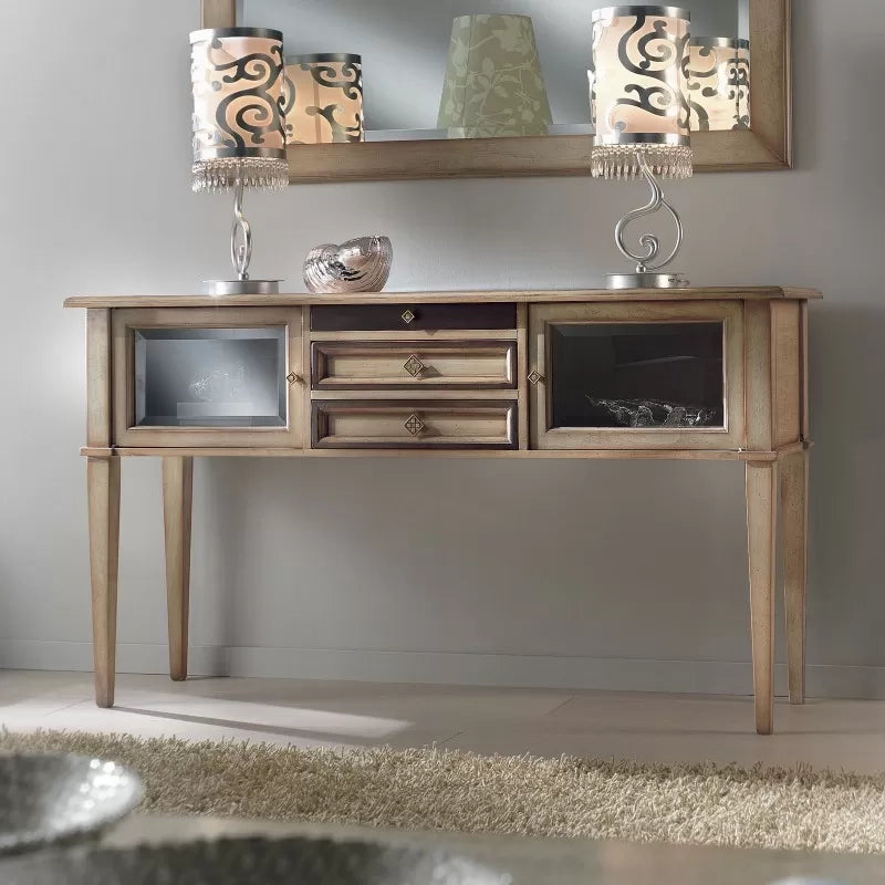 Consolle 3 cassetti 2 porte legno frassino bicolore shabby 140x40x80 - Mobili 2G