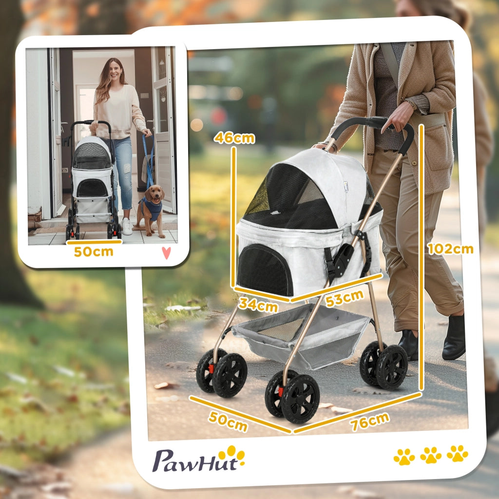 Carrello Trasporto Animali Domestici 3 in 1 ¨C Zephmum ¨C Grigio Pieghevole con 4 Ruote e Cestino Amovibile