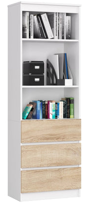 Libreria AKORD R60 Bianco, Sonoma Quercia 60 cm 3 cassetti 60x35x180 cm