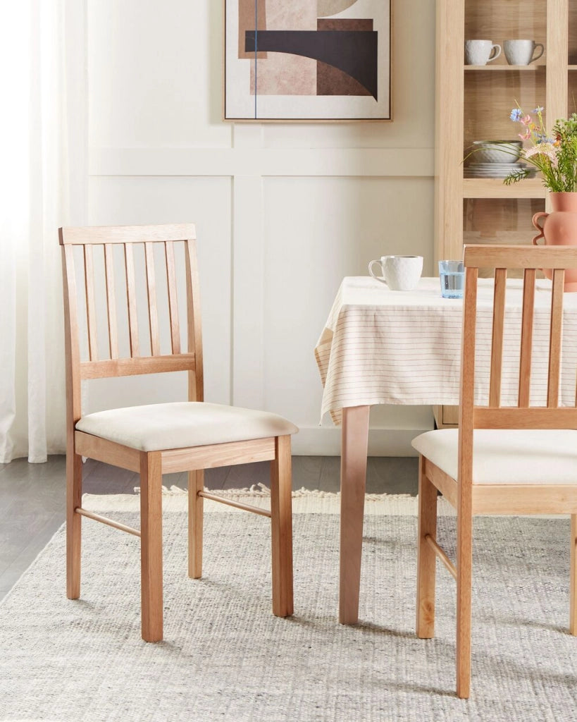 Set di 2 sedie da pranzo imbottite in marrone chiaro e beige chiaro stile tradizionale e classico