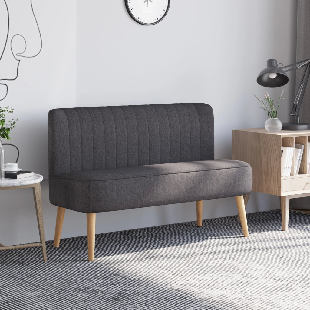 Divano 2 Posti in Tessuto Effetto Lino Senza Braccioli con Gambe in Legno, 117x56.5x77 cm, Grigio Scuro