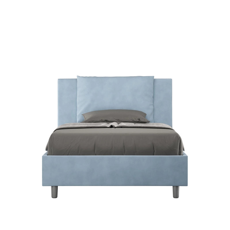 Letto imbottito Piazza e mezzo 110x190 cm Antea - Contenitore,Microfibra,Azzurro