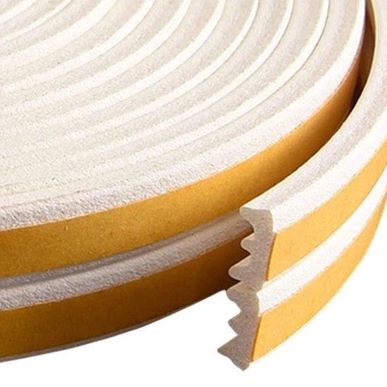Tape di sigillatura autoadesivo con schiuma di gomma per porte e finestre - Profilo E 9 mm x 4 mm/20 m bianco