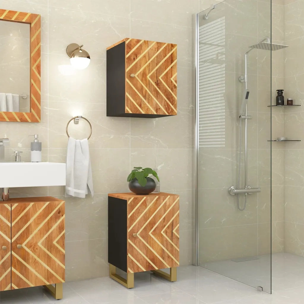 Mobiletto da Bagno Marrone e Nero 38x33,5x58 cm Legno di Mangocod mxl 126663