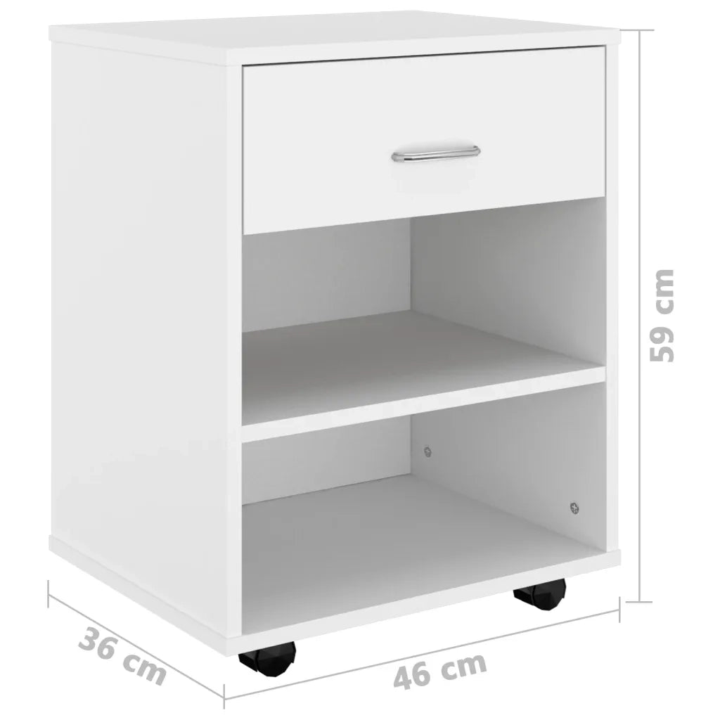 Mobiletto con Ruote Bianco 46x36x59 cm in Legno Multistrato 808467