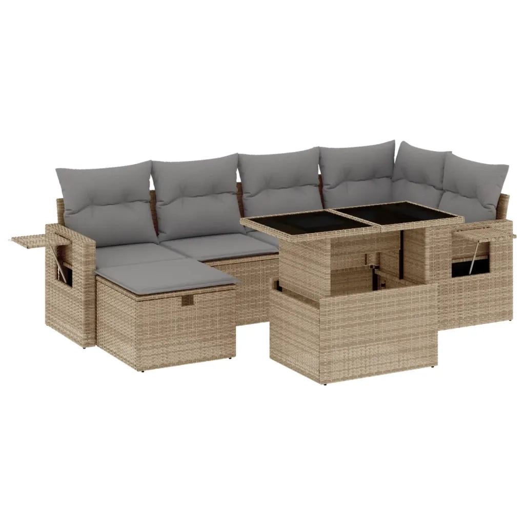 Set Divani da Giardino 7 pz con Cuscini Beige in Polyrattan 3274979
