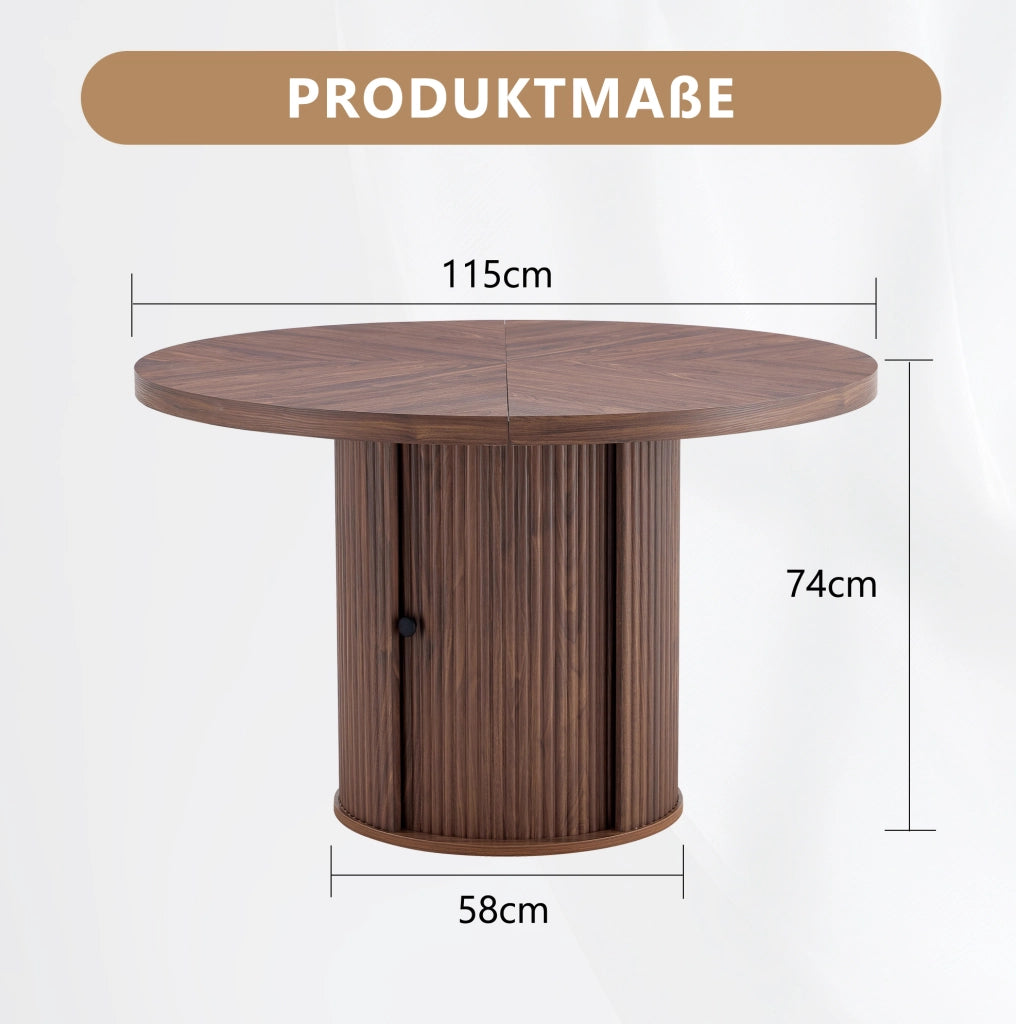 Tavolo da pranzo rotondo 115 cm noce con vano contenitore