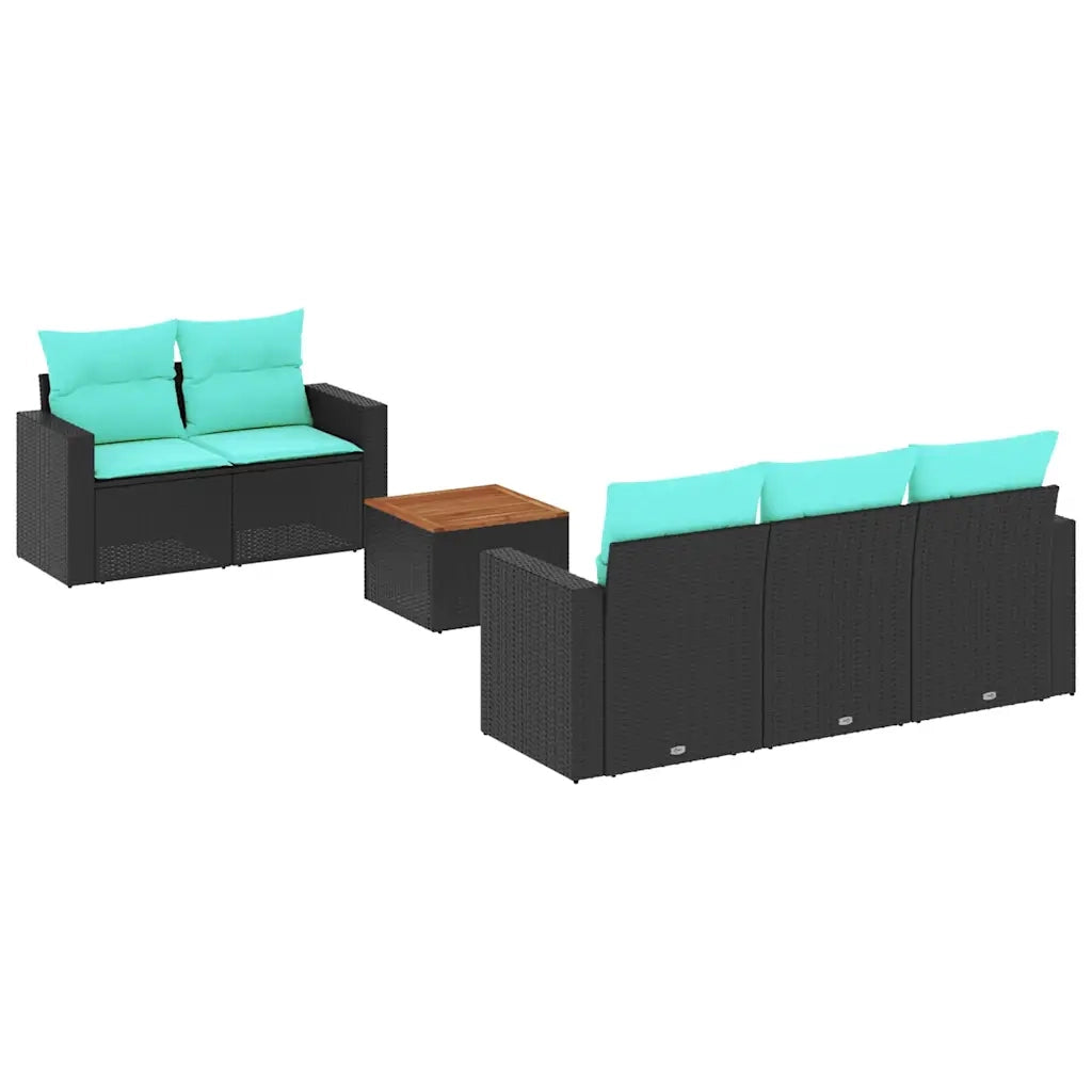 Set Divani da Giardino 6 pz con Cuscini Nero in Polyrattan