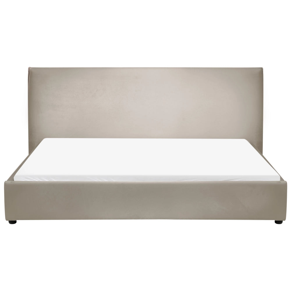 Letto con rivestimento in velluto tortora UE King Size 180x200cm Grande testata classica contenitore Doghe in legno