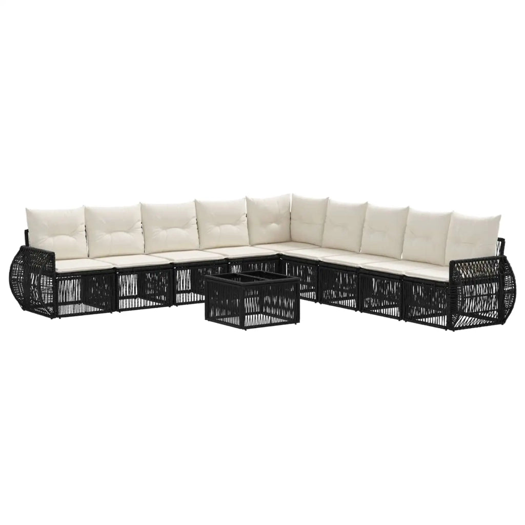 Set Divano da Giardino 10 pcs Nero e Bianco Crema polyrattan